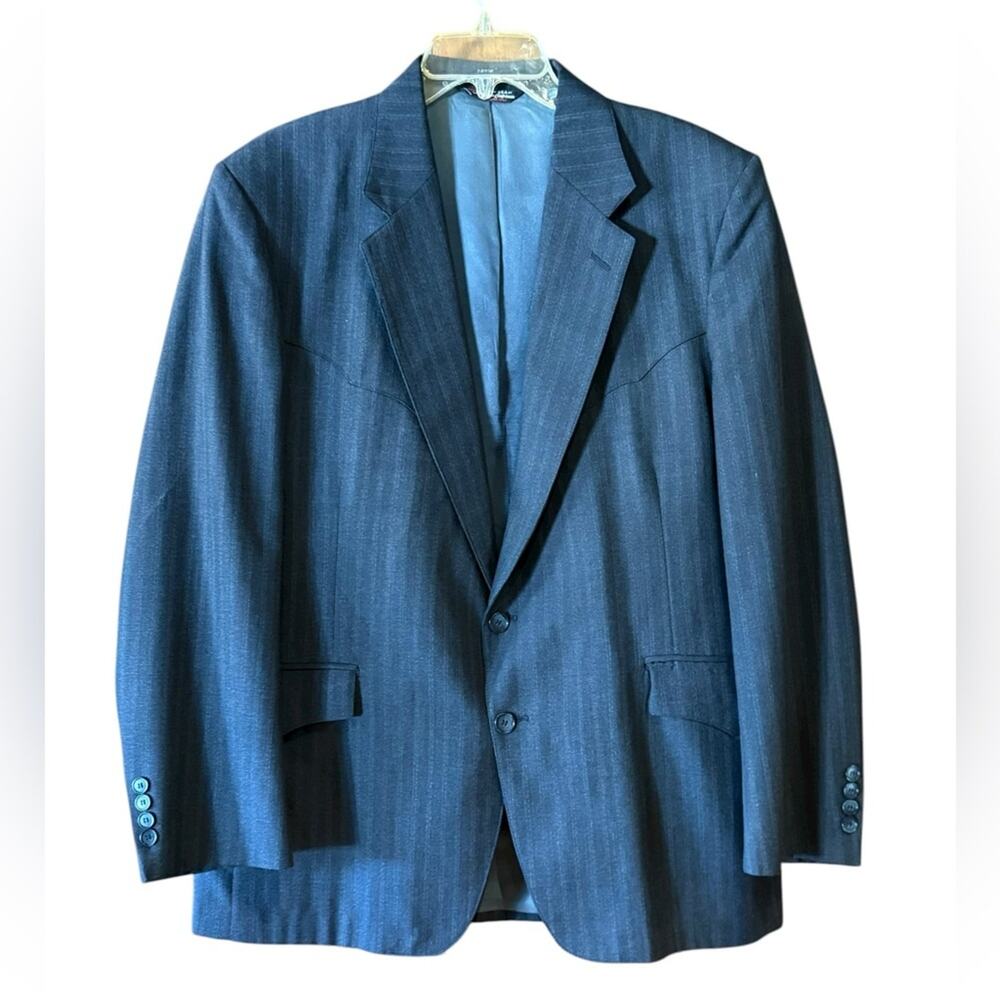 Vintage Larry Mahan West Men's Gray Pinstripe Blazer Mens 45R Made in USA